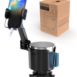 ENQINN Cup Holder Phone Mount for Car with Expandable Base, 2-in-1 Adjustable Cup Cellphone Holder Mount Compatible with iPhone Samsung Pixel and All Smartphones and Other Bottles Mugs in 3.4"-4.0"