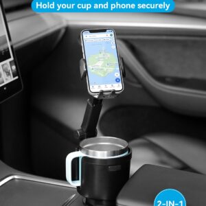 ENQINN Cup Holder Phone Mount for Car with Expandable Base, 2-in-1 Adjustable Cup Cellphone Holder Mount Compatible with iPhone Samsung Pixel and All Smartphones and Other Bottles Mugs in 3.4"-4.0"