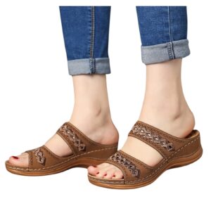 Wide Width Flip Flops Womens Orthopedic Sandals with Arch Support Shoes Size 7.5 Sneaker Sandals for Women Size 13 Womens Heels Support Shoes for Women Womens Sandal Heels (K-A-Brown, 7)