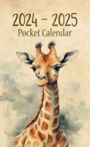 pocket calendar 2024-2025 for purse: 2 year small size 4 x 6.5 inches - vintage giraffe cover design
