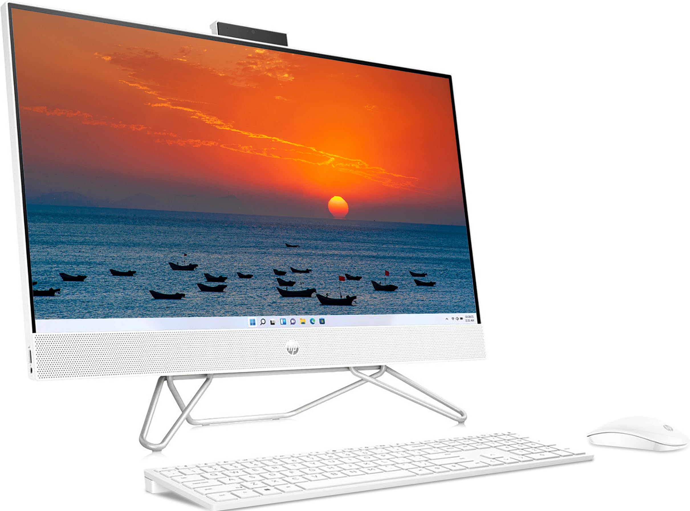 HP 27" Touchscreen All-in-One Desktop Computer, FHD IPS Display, AMD Ryzen 7 5700U(Beats i7-1265U), 32GB RAM, 2TB SSD, WiFi, 1080P Webcam, Wireless KB/Mouse Combo, Windows 11, Bundle with JAWFOAL