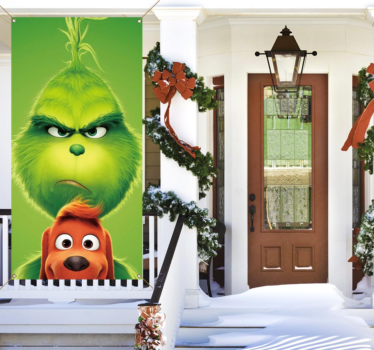 Nepnuser Grinchmas Door Cover Christmas Green Elf Decoration Winter Holiday Party Backdrop Door Hanging Banner