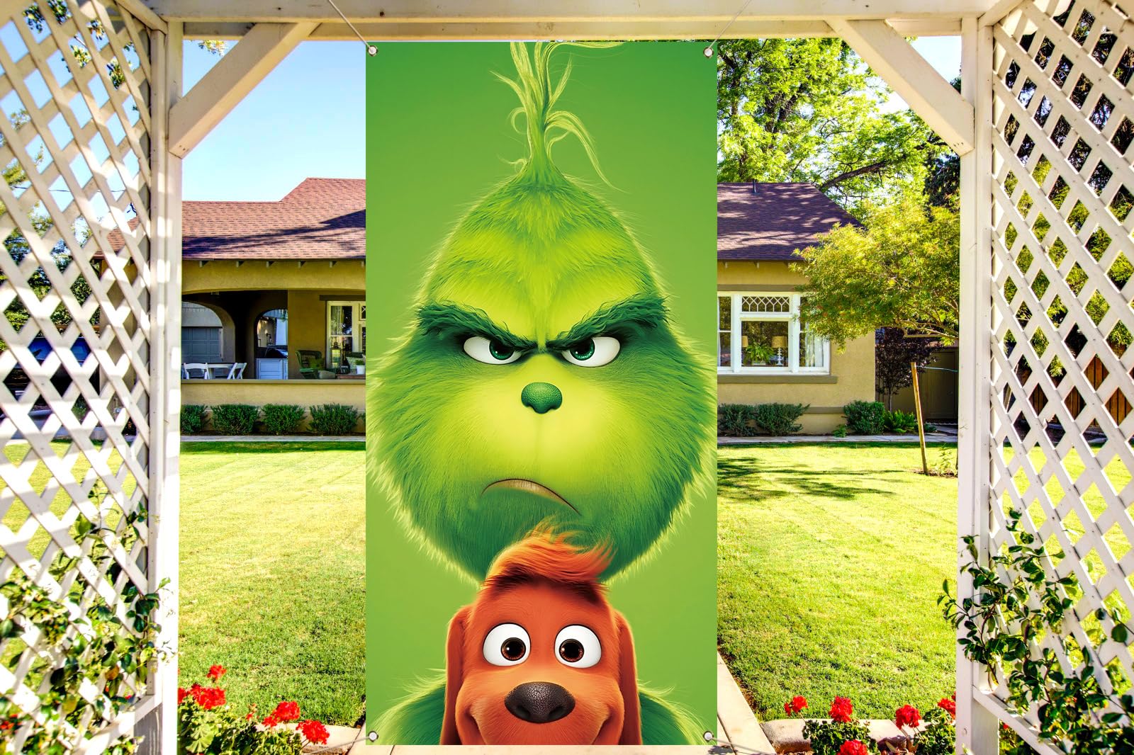 Nepnuser Grinchmas Door Cover Christmas Green Elf Decoration Winter Holiday Party Backdrop Door Hanging Banner