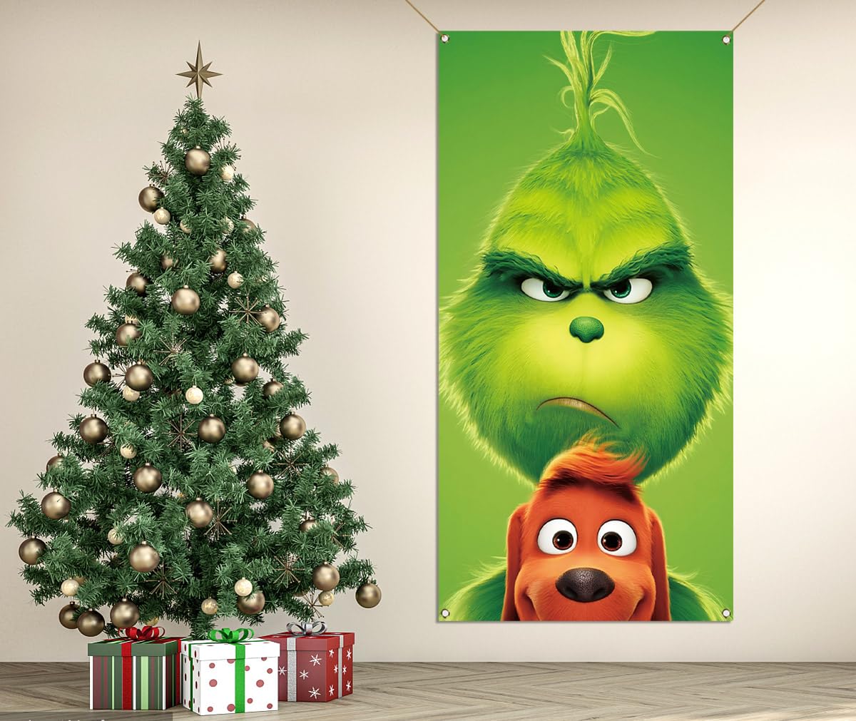 Nepnuser Grinchmas Door Cover Christmas Green Elf Decoration Winter Holiday Party Backdrop Door Hanging Banner