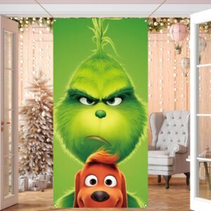 Nepnuser Grinchmas Door Cover Christmas Green Elf Decoration Winter Holiday Party Backdrop Door Hanging Banner