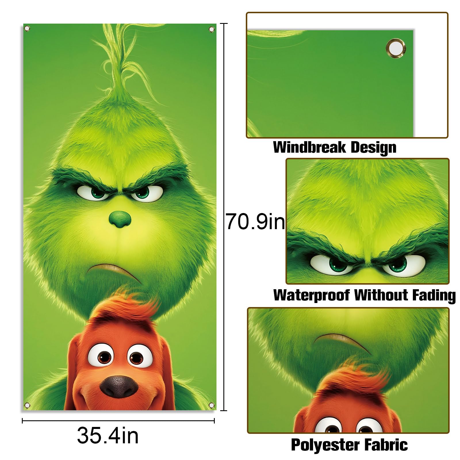 Nepnuser Grinchmas Door Cover Christmas Green Elf Decoration Winter Holiday Party Backdrop Door Hanging Banner