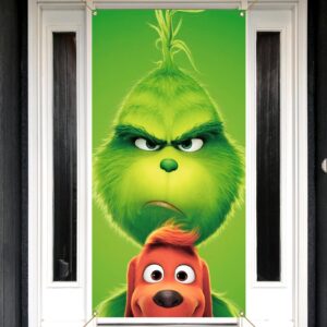 Nepnuser Grinchmas Door Cover Christmas Green Elf Decoration Winter Holiday Party Backdrop Door Hanging Banner