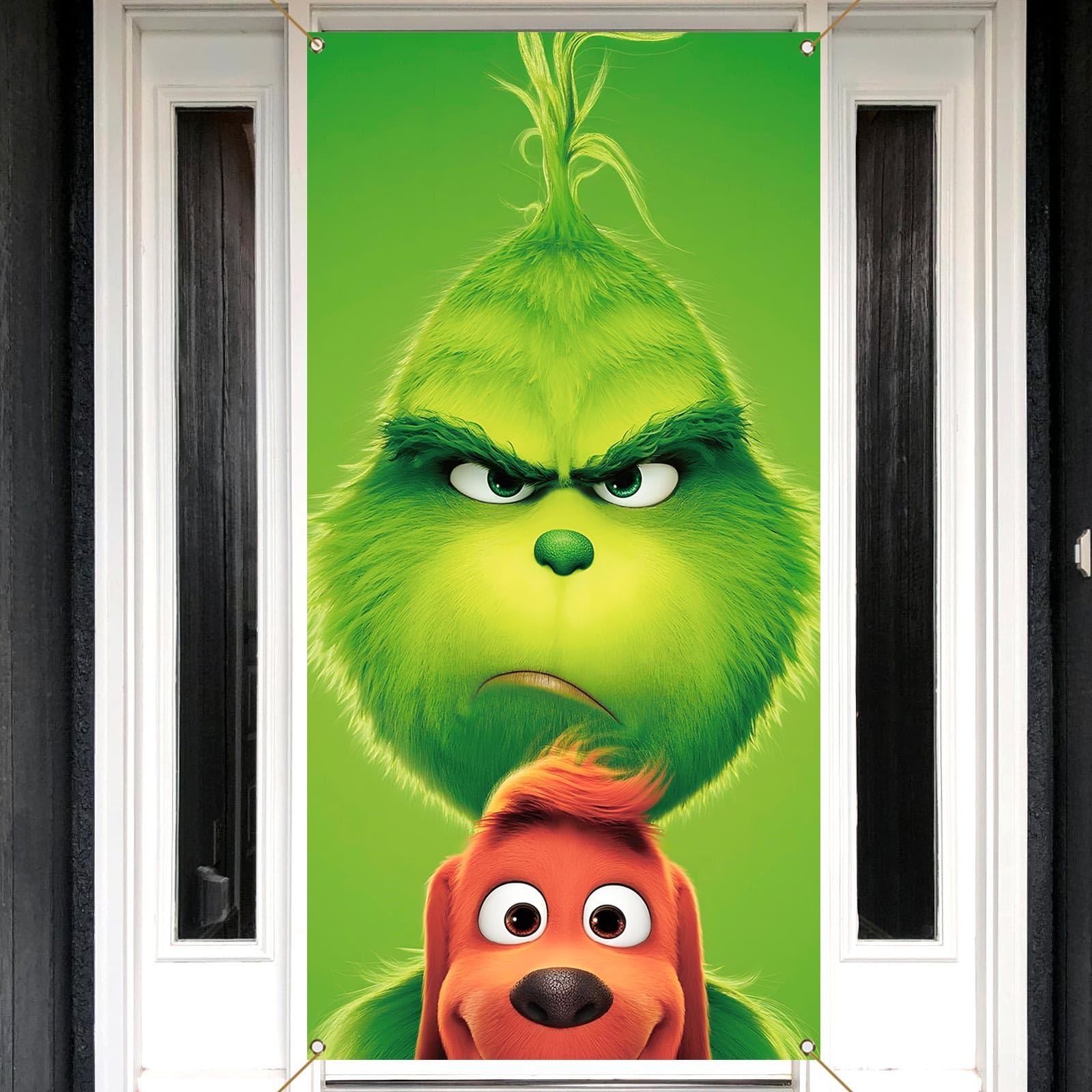 Nepnuser Grinchmas Door Cover Christmas Green Elf Decoration Winter Holiday Party Backdrop Door Hanging Banner