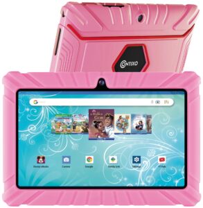 contixo kids tablet - v8 7" toddler tablet, ages 3-7, android 11 tablet for kids, disney edition pre-installed, parental control, wifi, teacher approved learning tablet for boys girls (pink)