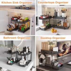 Double Sliding Under Sink Organizer, 2 Tier Pull Out, Multi-Use ABS Plastic, Easy to Assemble, Black