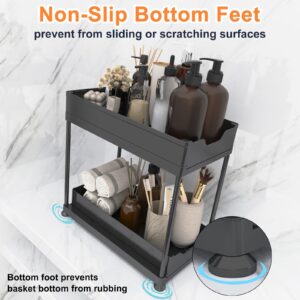 Double Sliding Under Sink Organizer, 2 Tier Pull Out, Multi-Use ABS Plastic, Easy to Assemble, Black