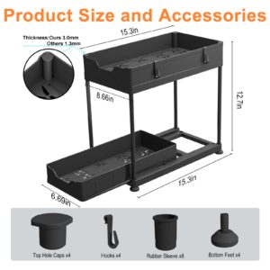 Double Sliding Under Sink Organizer, 2 Tier Pull Out, Multi-Use ABS Plastic, Easy to Assemble, Black