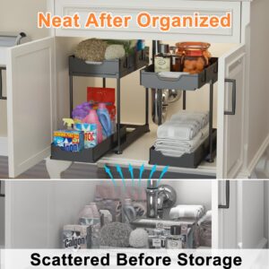 Double Sliding Under Sink Organizer, 2 Tier Pull Out, Multi-Use ABS Plastic, Easy to Assemble, Black