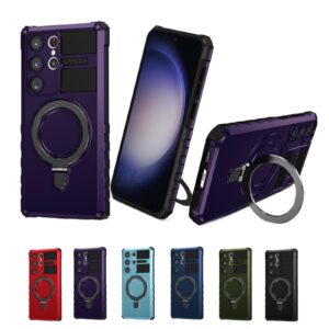 caseruning armor protection folding magnetic bracket case cover for samsung, caseruning magnetic foldable for samsung s23/s22/s21 (purple,for samsung s23 plus)