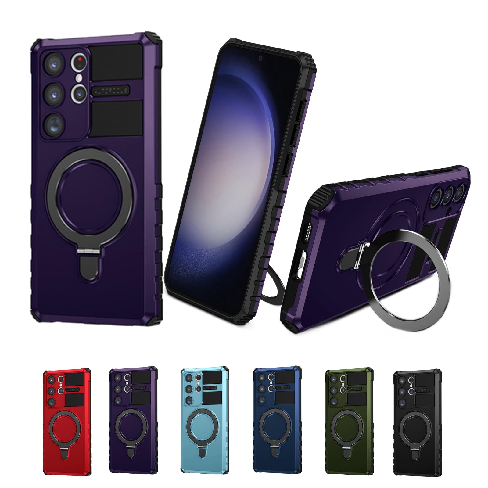 Caseruning Armor Protection Folding Magnetic Bracket Case Cover for Samsung, Caseruning Magnetic Foldable for Samsung S23/S22/S21 (Purple,for Samsung S23 Plus)