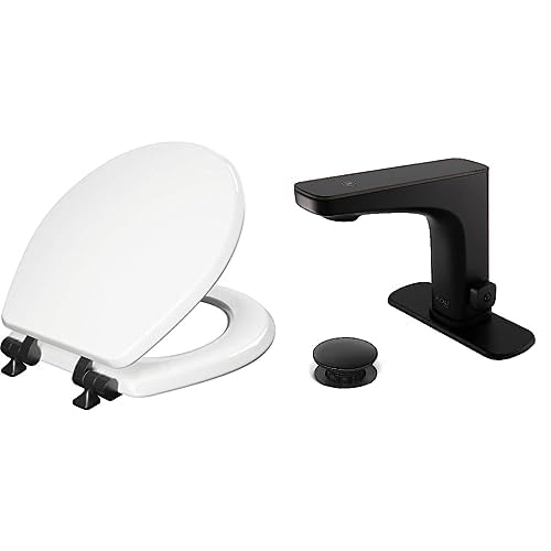 Bathroom Refresh Bundle Includes (1) Round Toilet Seat with Matte Black Hinges and (2) Touchless Bathroom Faucets in Matte Black Finish