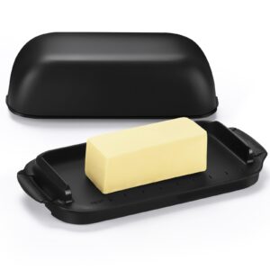 aonco butter dish with lid, butter container holds for countertop, unbreakable butter keeper for home kitchen decor, perfect for east/west coast butter, bpa-free, microwave/dishwasher safe (black)