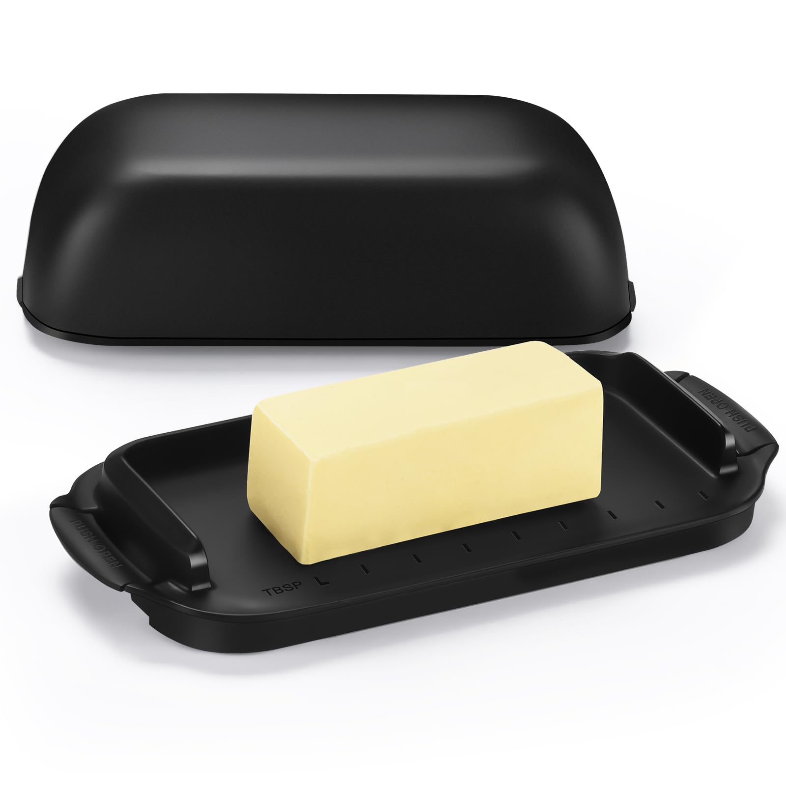 AONCO Butter Dish with Lid, Butter Container Holds for Countertop, Unbreakable Butter Keeper for Home Kitchen Decor, Perfect for East/West Coast Butter, BPA-free, Microwave/Dishwasher Safe (Black)