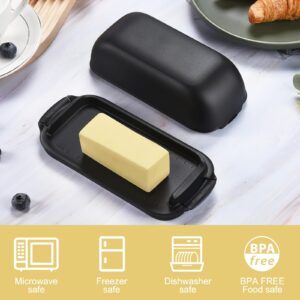 AONCO Butter Dish with Lid, Butter Container Holds for Countertop, Unbreakable Butter Keeper for Home Kitchen Decor, Perfect for East/West Coast Butter, BPA-free, Microwave/Dishwasher Safe (Black)