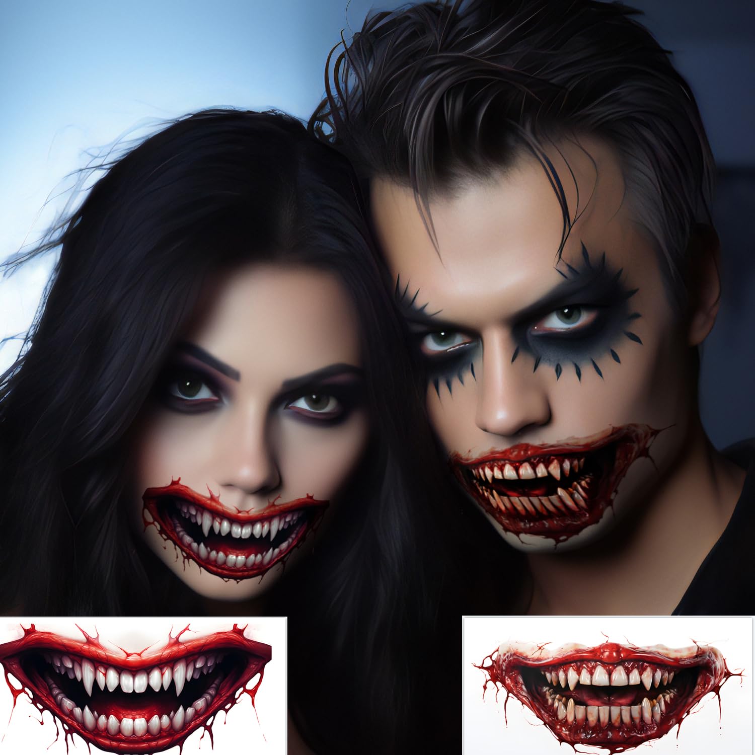 ENYACOS 10 Sheets Halloween Mouth Tattoos, Fake Scars Tattoos,Zombie Fake Wounds Tattoos, 3d Fake Scars Temporary Scary Face Tattoos，Halloween Face Stickers Halloween Make Up (A)