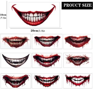 ENYACOS 10 Sheets Halloween Mouth Tattoos, Fake Scars Tattoos,Zombie Fake Wounds Tattoos, 3d Fake Scars Temporary Scary Face Tattoos，Halloween Face Stickers Halloween Make Up (A)