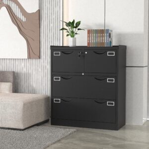 3 Drawer Lateral File Cabinet with Lock Metal Filing Storage Cabinet for A4 Legal/Letter Size File Cabinet Locked Steel Lateral File Drawers,Wide Filing Organization Storage Cabinets for Home Office