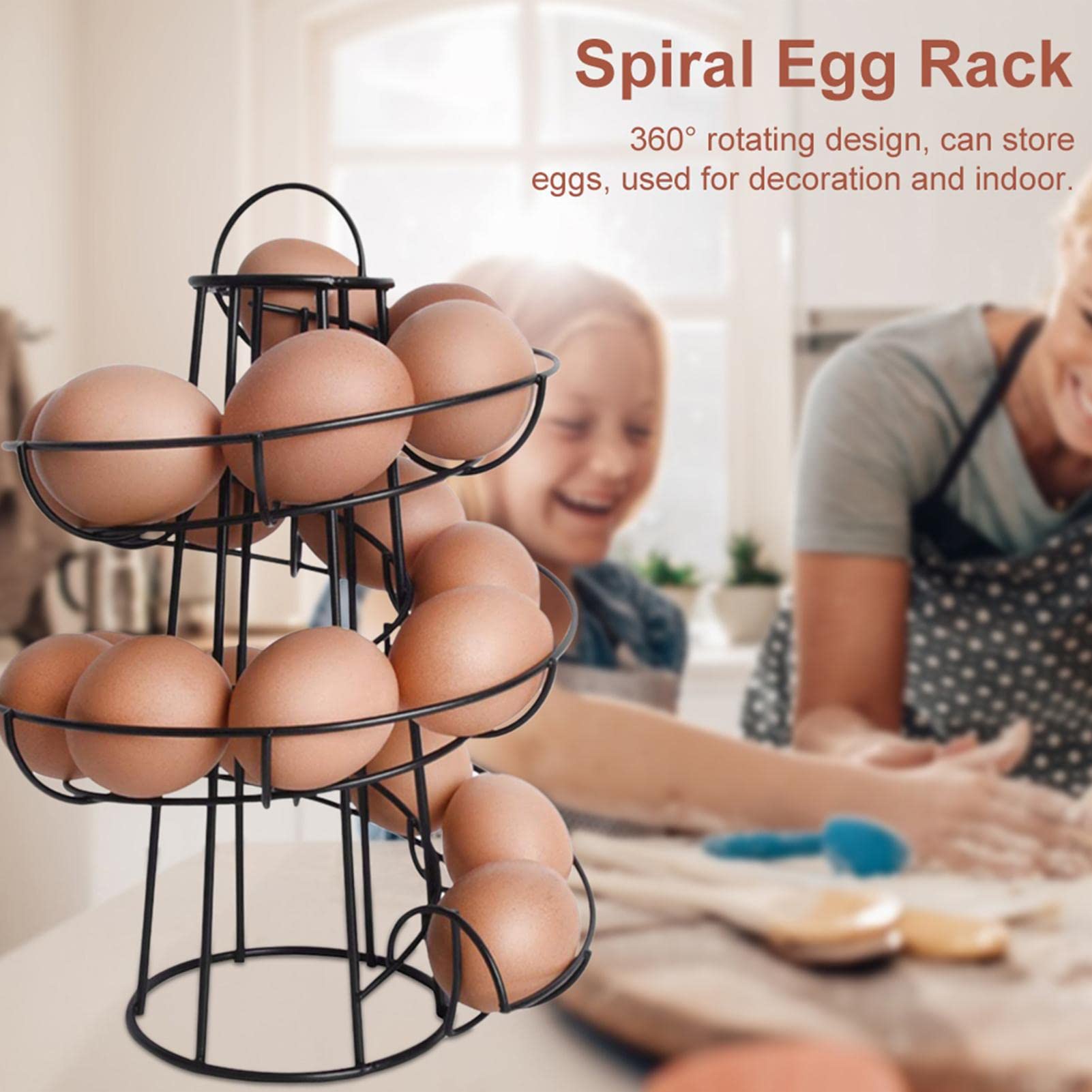 Metal Egg Storage Rack, Metal Egg Skelter, Egg Skelter Countertop Storage Rack, Spiral Design Egg Dispenser Rack Holder with Storage Basket, Metal Storage Holder Display for Countertop & Kitchen