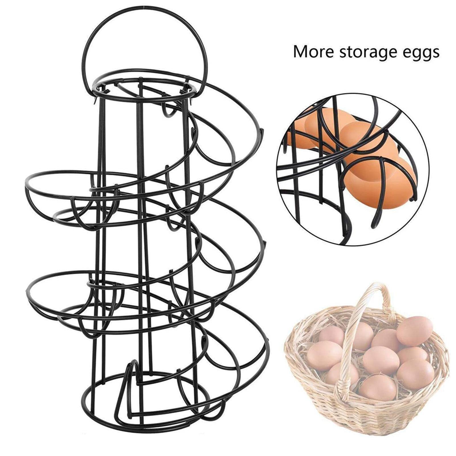 Metal Egg Storage Rack, Metal Egg Skelter, Egg Skelter Countertop Storage Rack, Spiral Design Egg Dispenser Rack Holder with Storage Basket, Metal Storage Holder Display for Countertop & Kitchen