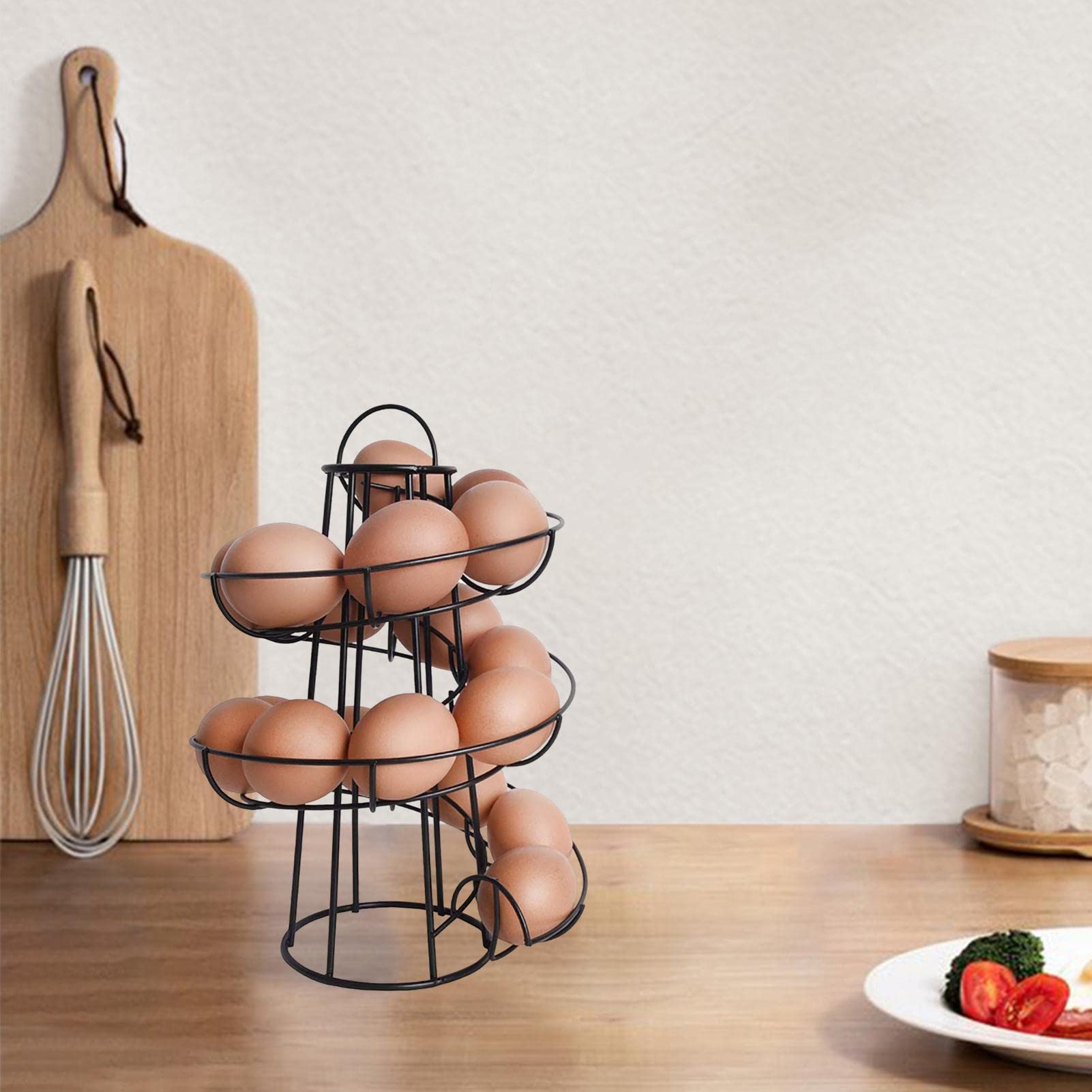 Metal Egg Storage Rack, Metal Egg Skelter, Egg Skelter Countertop Storage Rack, Spiral Design Egg Dispenser Rack Holder with Storage Basket, Metal Storage Holder Display for Countertop & Kitchen