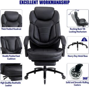 kcream big and tall office chair high back massage reclining office chair with footrest - executive computer chair home office desk chair thick padded strong metal base quiet wheels (black)