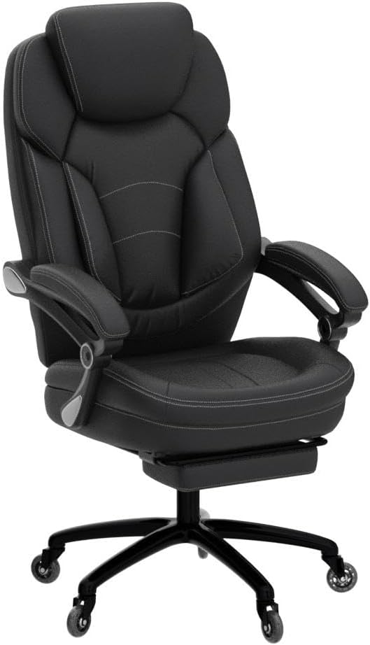 KCREAM Big and Tall Office Chair High Back Massage Reclining Office Chair with Footrest - Executive Computer Chair Home Office Desk Chair Thick Padded Strong Metal Base Quiet Wheels (Black)