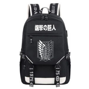 wanhongyue attack on titan anime luminous laptop backpack rucksack travel sports casual daypack with usb charging port black / 14