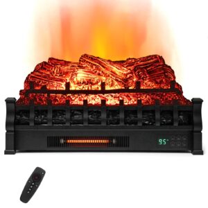 oralner electric fireplace insert log set, 26-inch infrared quartz fireplace log heater w/remote control, 8h timer, adjustable flame colors, realistic logs for existing fireplaces, 1500w, black