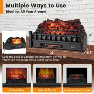ORALNER Electric Fireplace Insert Log Set, 26-Inch Infrared Quartz Fireplace Log Heater w/Remote Control, 8H Timer, Adjustable Flame Colors, Realistic Logs for Existing Fireplaces, 1500W, Black
