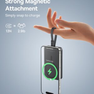 Baseus Magnetic Power Bank, 30W PD Fast Charging 10000mAh for Magsafe Battery Pack Built-in USB-C Cable (in&Out), Power Bank for iPhone 15 Pro Max, iPhone 15/15 Plus/15 Pro, Galaxy, iPad, Pixel, etc.