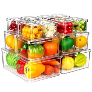 15 pack fridge organizer, stackable refrigerator organizer bins with lids pba-free, clear fridge organizers and storage for kitchen, countertops, cabinets, fridge, drinks, fruits, vegetable, cereals