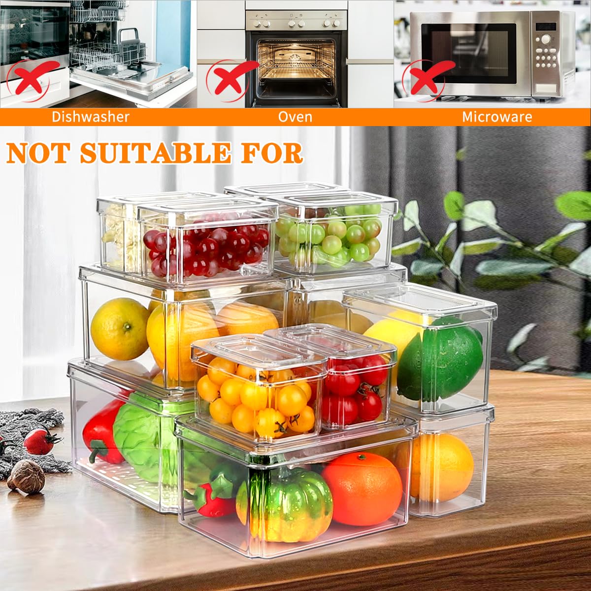 15 Pack Fridge Organizer, Stackable Refrigerator Organizer Bins with Lids PBA-Free, Clear Fridge Organizers and Storage for Kitchen, Countertops, Cabinets, Fridge, Drinks, Fruits, Vegetable, Cereals