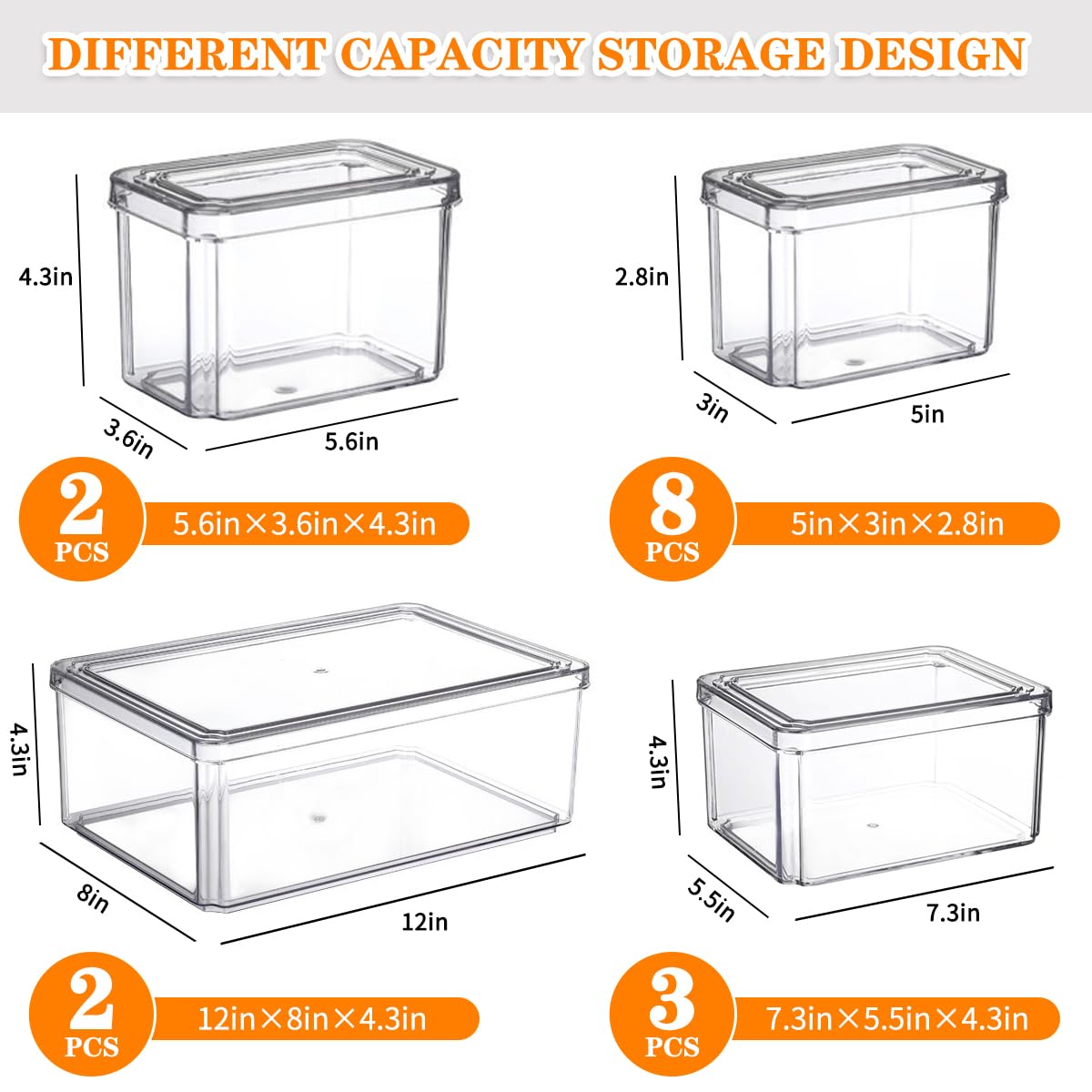 15 Pack Fridge Organizer, Stackable Refrigerator Organizer Bins with Lids PBA-Free, Clear Fridge Organizers and Storage for Kitchen, Countertops, Cabinets, Fridge, Drinks, Fruits, Vegetable, Cereals