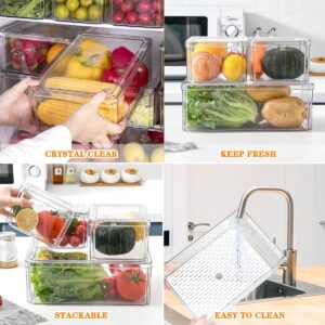 15 Pack Fridge Organizer, Stackable Refrigerator Organizer Bins with Lids PBA-Free, Clear Fridge Organizers and Storage for Kitchen, Countertops, Cabinets, Fridge, Drinks, Fruits, Vegetable, Cereals