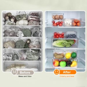 15 Pack Fridge Organizer, Stackable Refrigerator Organizer Bins with Lids PBA-Free, Clear Fridge Organizers and Storage for Kitchen, Countertops, Cabinets, Fridge, Drinks, Fruits, Vegetable, Cereals