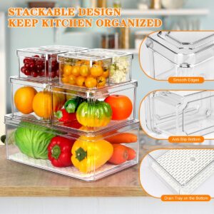 15 Pack Fridge Organizer, Stackable Refrigerator Organizer Bins with Lids PBA-Free, Clear Fridge Organizers and Storage for Kitchen, Countertops, Cabinets, Fridge, Drinks, Fruits, Vegetable, Cereals