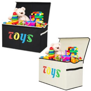 victorich 100l toy box chest, 2 pack collapsible sturdy storage bins with lids, extra large kids toy storage organizer boxes bins baskets, beige + black