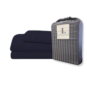 lukeville luxury linen camping cot sheet 30" x 80" x 9" - 3 piece cot sheet set - narrow twin/camp rvs bunk/guest beds/camping cot/travel trailers/spilt queen bed, navy blue solid