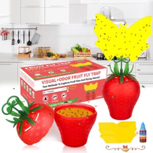 fruit fly trap for indoors,effective fruit fly killer catcher gnat trap with yellow sticky pads,odorless reusable fly catcher gnat fruit flies trap fly insect trap for plant house kitchen (2 pack)