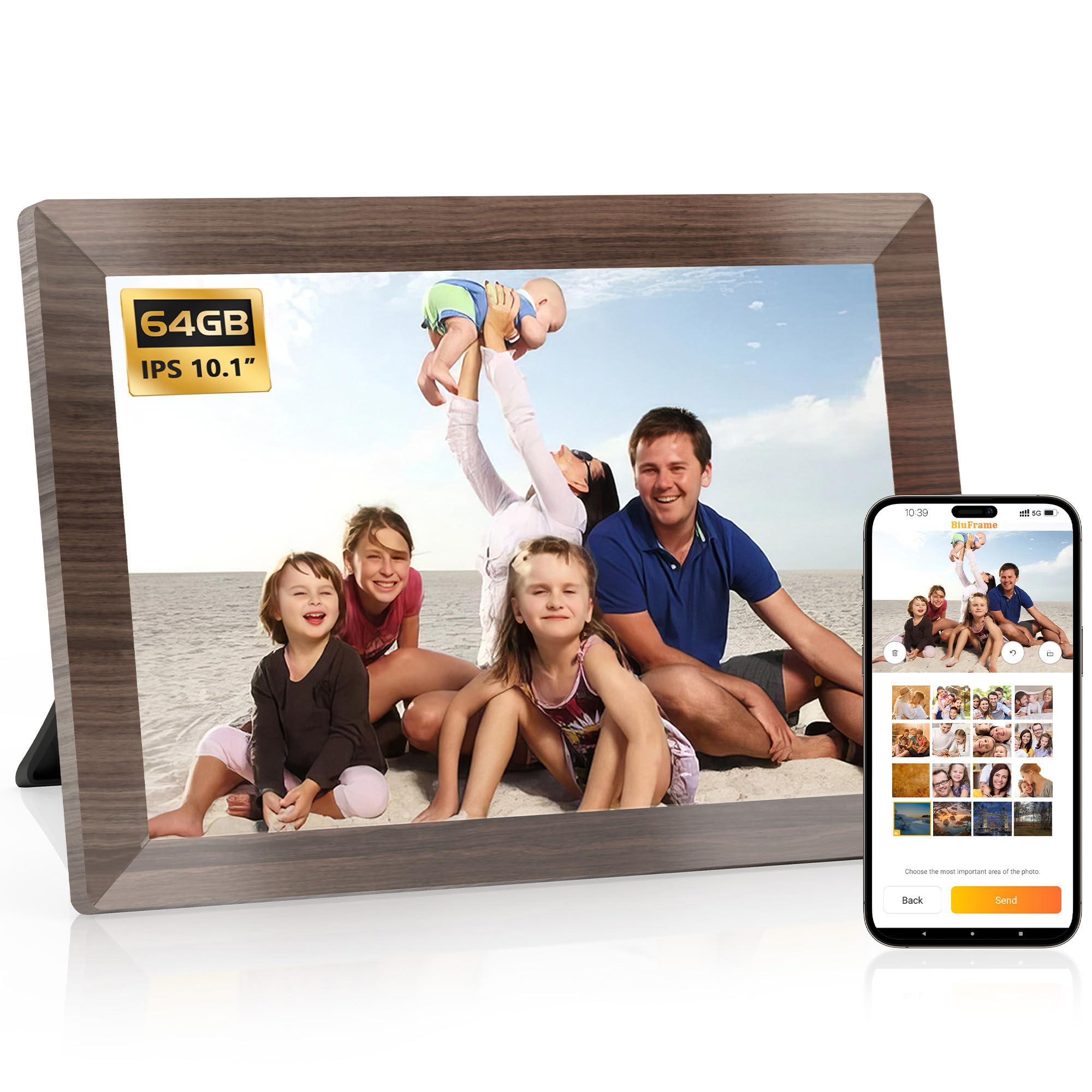 HAOVM 10.1 Inch Smart WiFi Digital Picture Frame,1280x800 HD IPS Touch Screen,64GB Large Storage,2GB RAM,WiFi Digital Photo Frame Load from Phone,Motion Sensor,Auto-Rotate,Wall Mountable,Gift for Mom