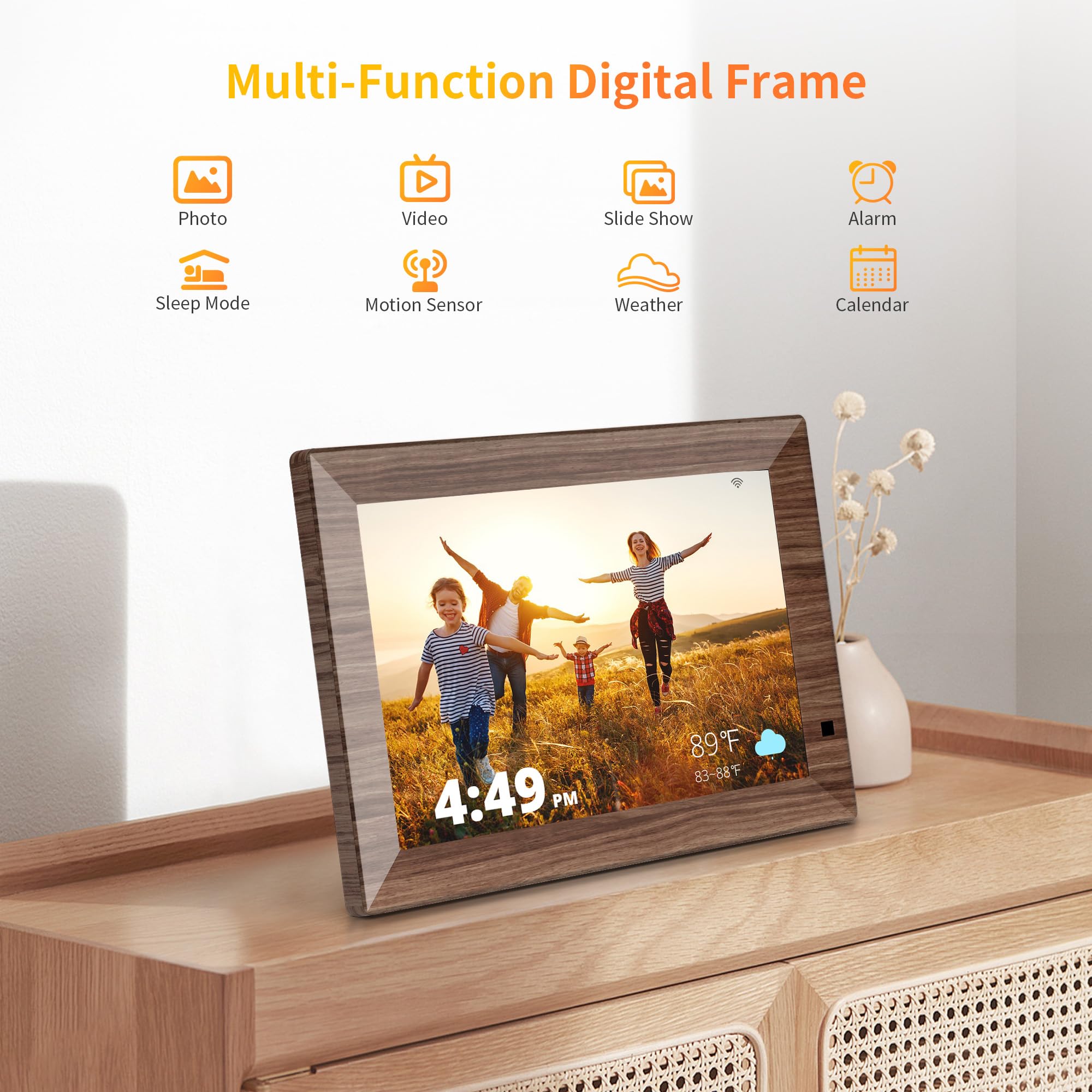 HAOVM 10.1 Inch Smart WiFi Digital Picture Frame,1280x800 HD IPS Touch Screen,64GB Large Storage,2GB RAM,WiFi Digital Photo Frame Load from Phone,Motion Sensor,Auto-Rotate,Wall Mountable,Gift for Mom