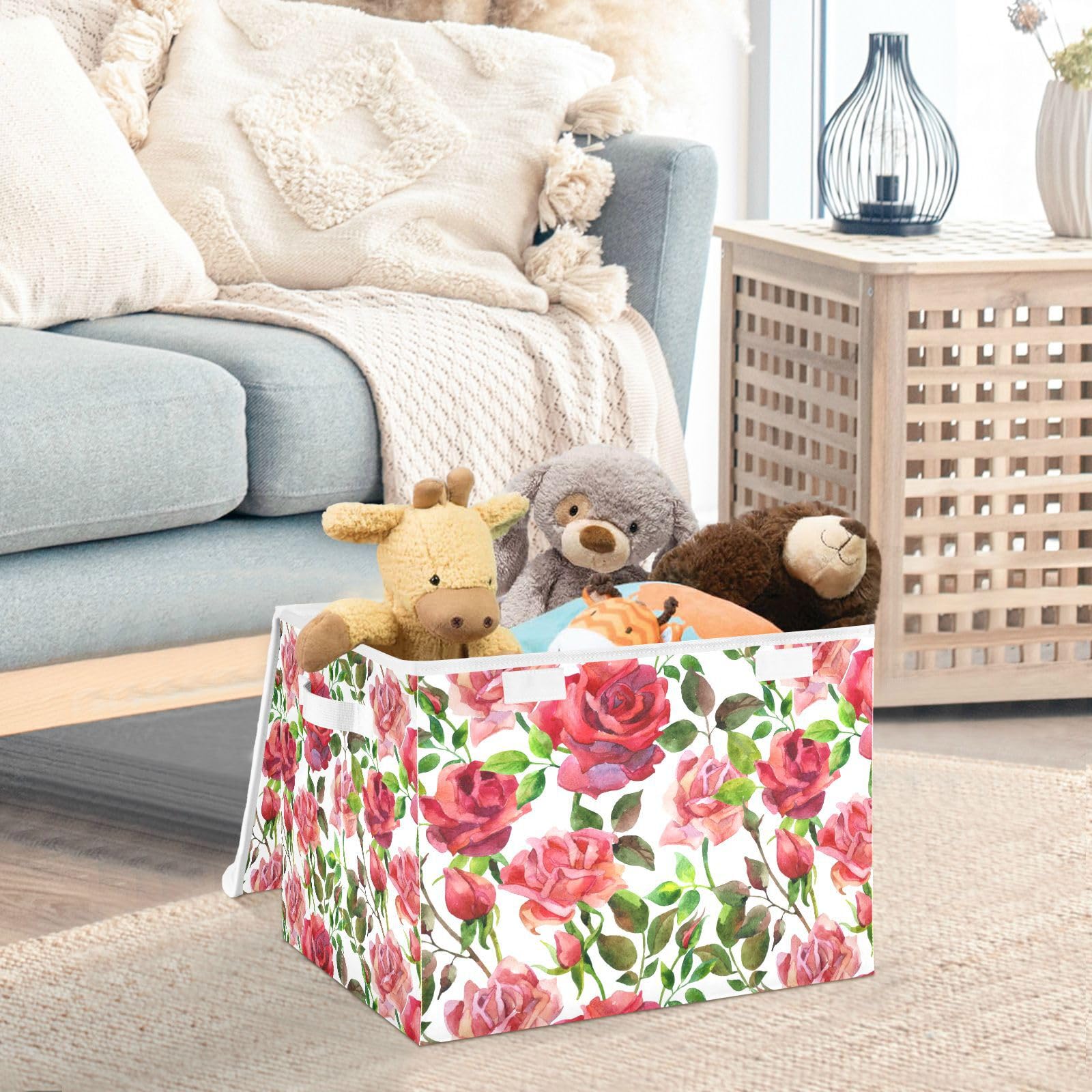 xigua Rose Storage Bin with Lids Larger Collapsible Decorative Cube Storage Bins with Handles Divider for Bedroom Closet Living Room