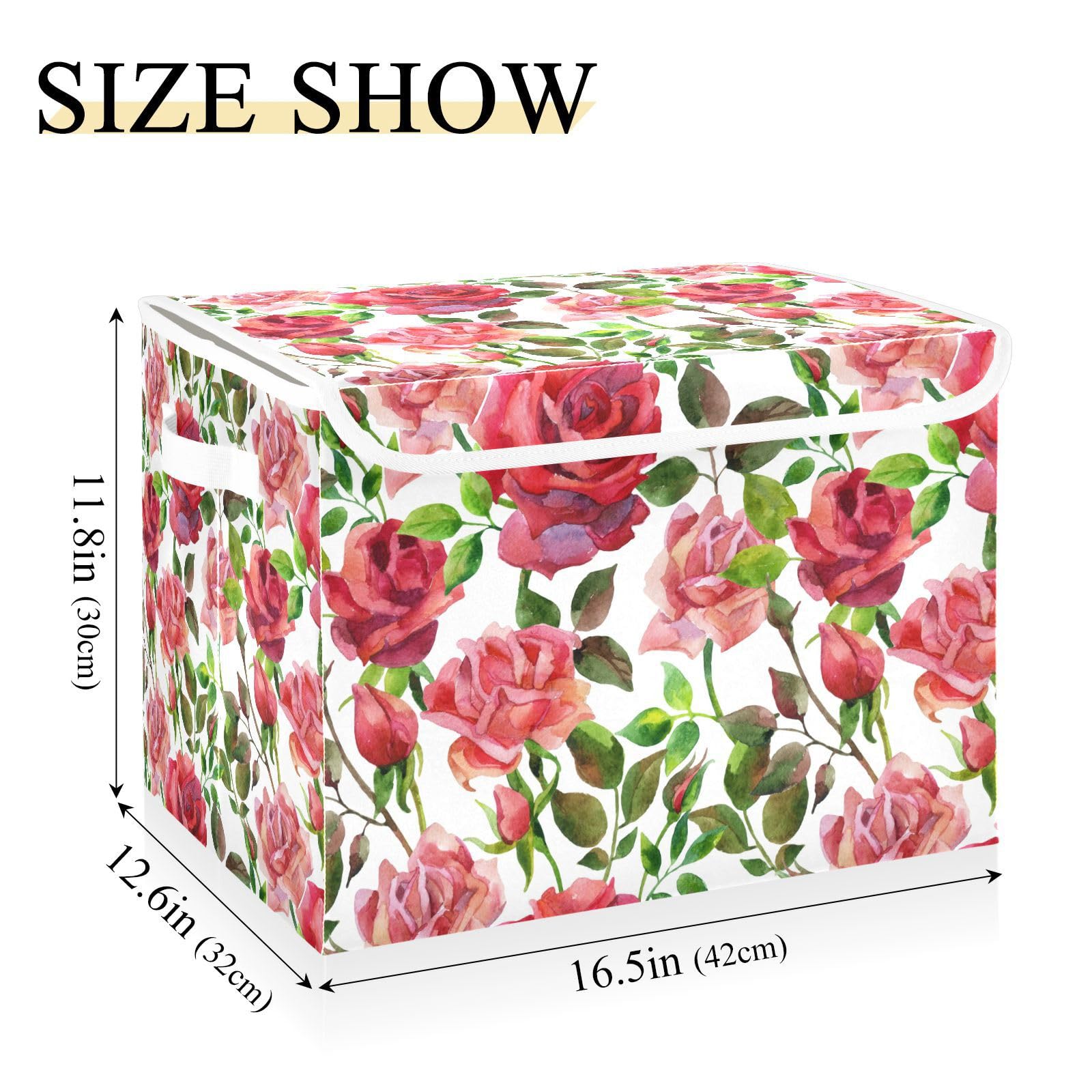 xigua Rose Storage Bin with Lids Larger Collapsible Decorative Cube Storage Bins with Handles Divider for Bedroom Closet Living Room