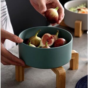 DHAEY Fruit Bowl Fruit Holder Large Fruit Bowl Dessert Bowl Household Wooden Foot Personalized Ceramic Bowl Kitchen (Color : Green)