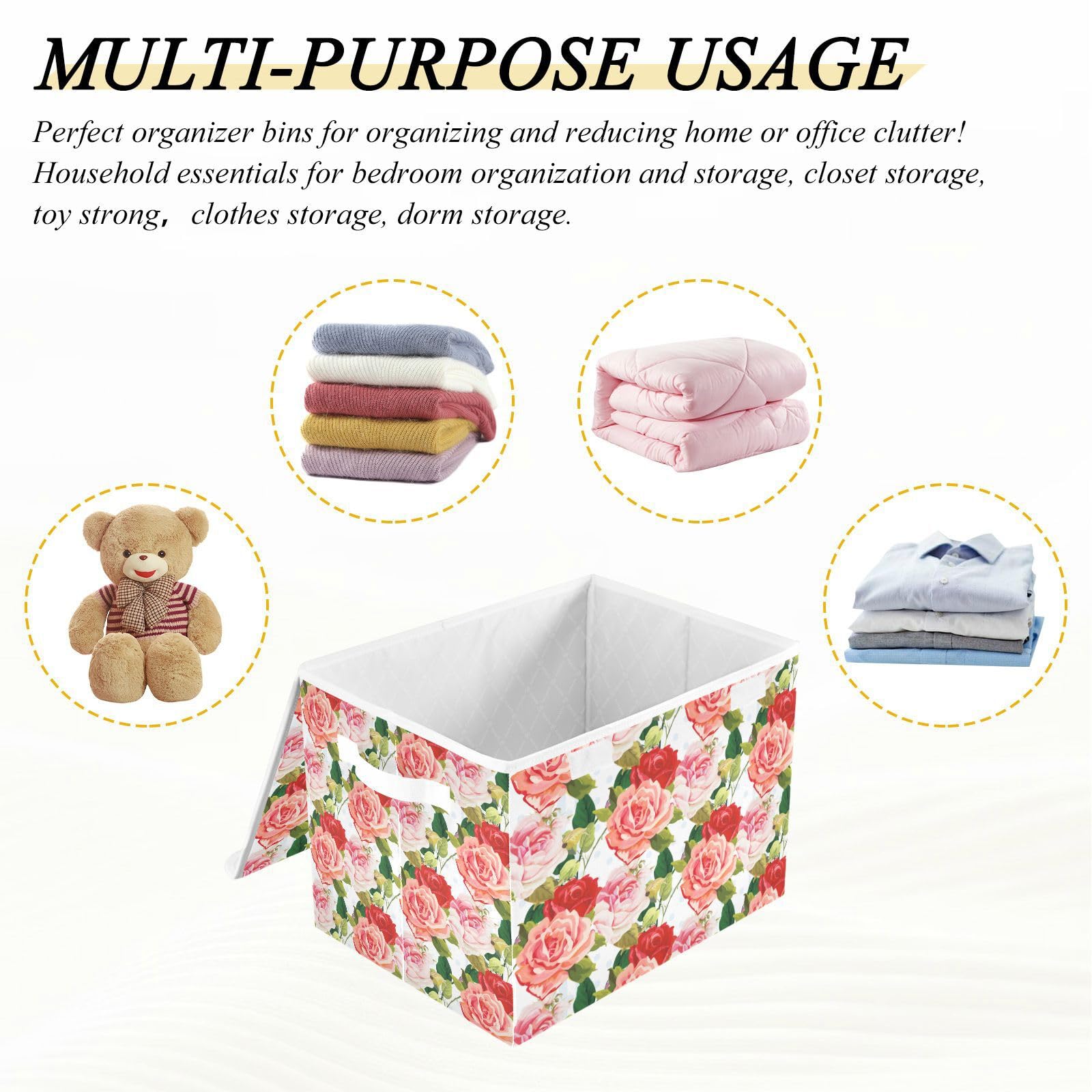 xigua Rose Storage Bin with Lids Larger Collapsible Decorative Cube Storage Bins with Handles Divider for Bedroom Closet Living Room